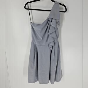 Lela Rose Platinum Ruffle One Shoulder Mini Dress 8